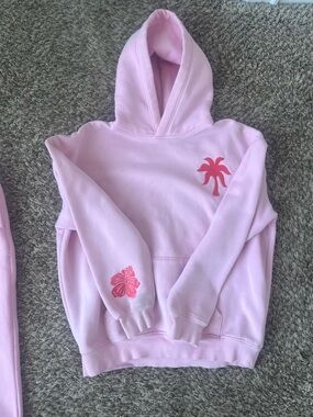 Girls' Light Pink Palm-Print Hooded Sweatshirt